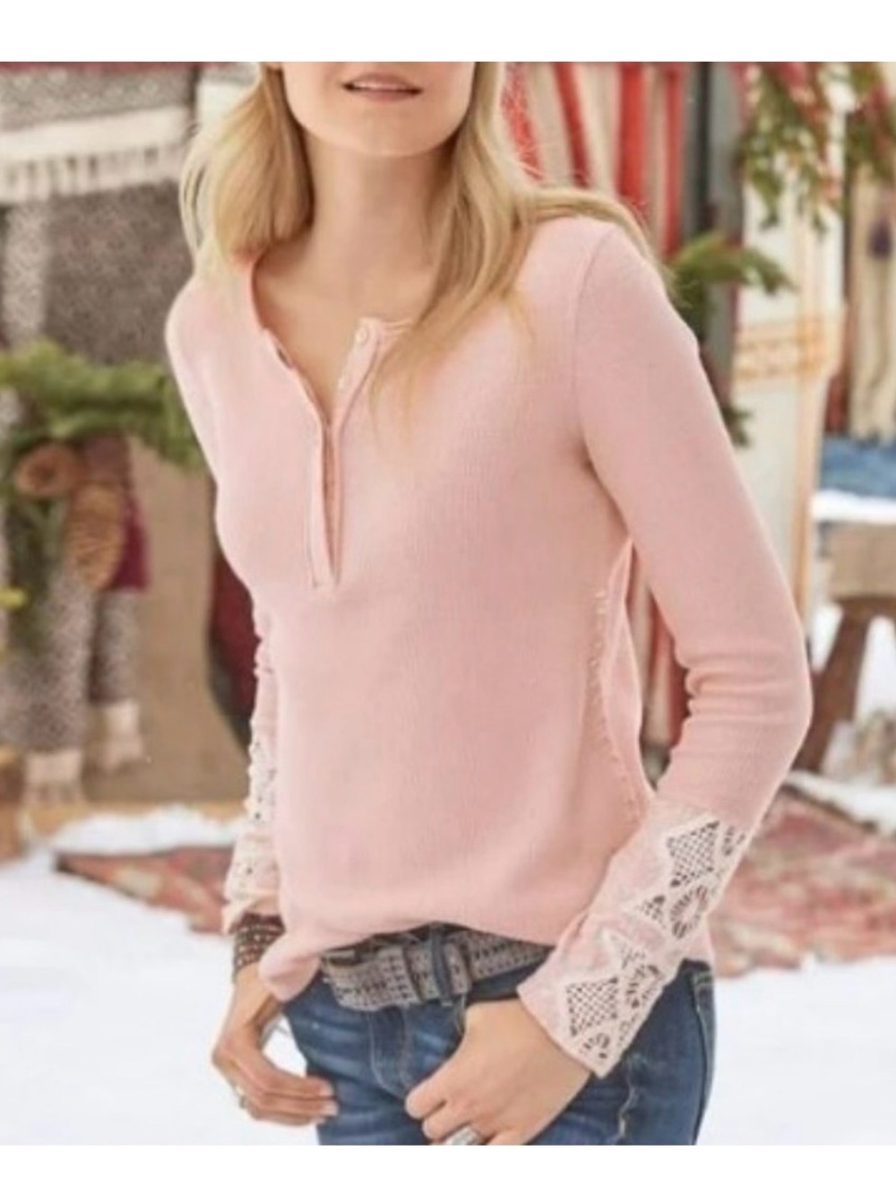 Sundance Cassie Henley Top Lace Cuffs Size M